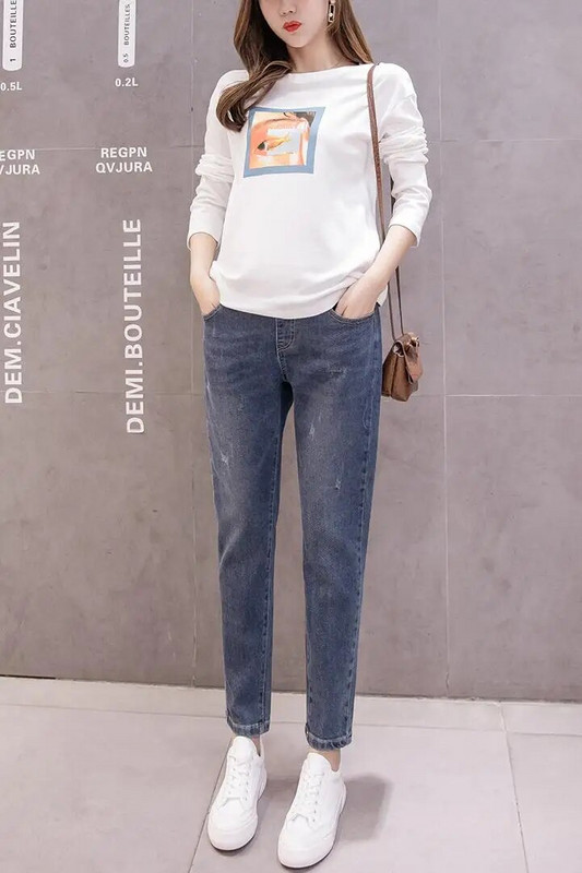 2023 m. rudens vintažiniai džinsai nėščiosioms patempti aukštu juosmeniu plius dydžio nėščioms moterims džinsinės kelnės laisvos kasdienės nėštumo kelnės