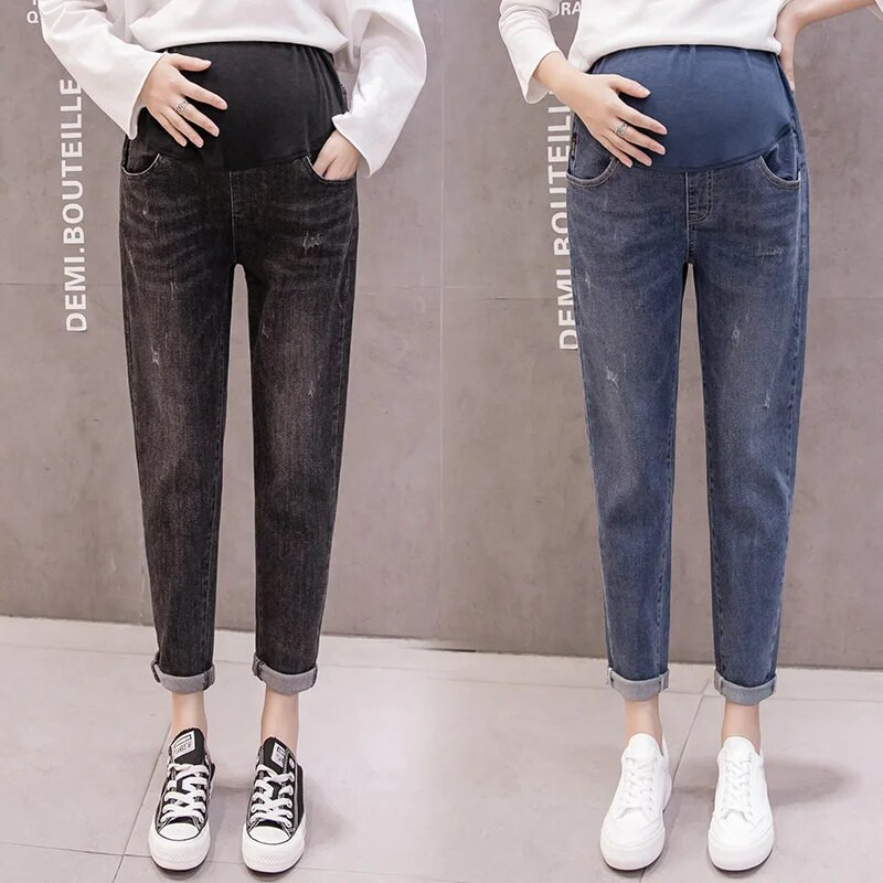 2023 m. rudens vintažiniai džinsai nėščiosioms patempti aukštu juosmeniu plius dydžio nėščioms moterims džinsinės kelnės laisvos kasdienės nėštumo kelnės