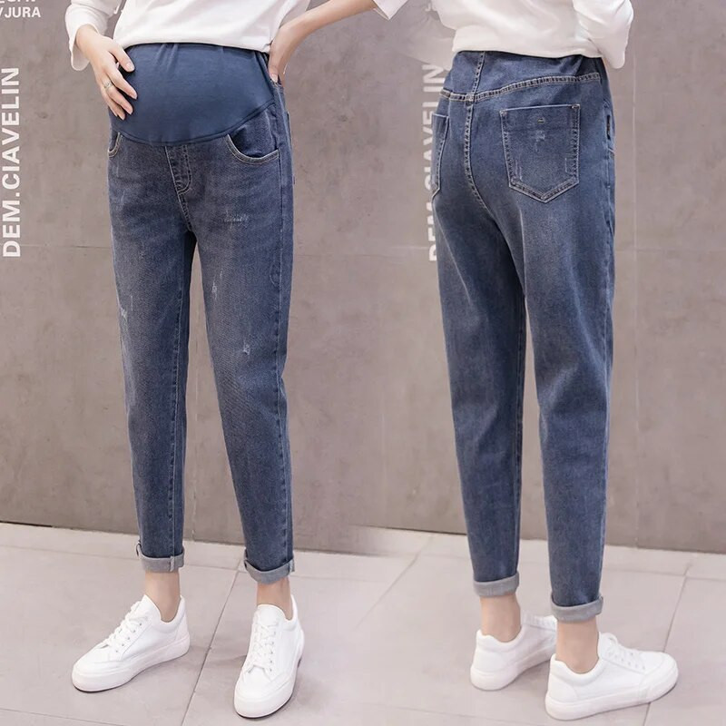 2023 m. rudens vintažiniai džinsai nėščiosioms patempti aukštu juosmeniu plius dydžio nėščioms moterims džinsinės kelnės laisvos kasdienės nėštumo kelnės