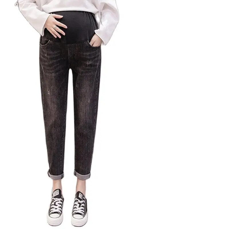 2023 m. rudens vintažiniai džinsai nėščiosioms patempti aukštu juosmeniu plius dydžio nėščioms moterims džinsinės kelnės laisvos kasdienės nėštumo kelnės