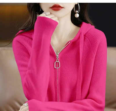 Pulover cu glugă jachetă femei toamnă iarnă cu mâneci lungi cu fermoar dublu cardigan moale cerat pulover cu design de pălărie Feeling Top pentru