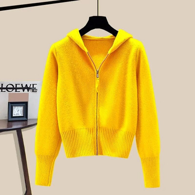 Pulover cu glugă jachetă femei toamnă iarnă cu mâneci lungi cu fermoar dublu cardigan moale cerat pulover cu design de pălărie Feeling Top pentru