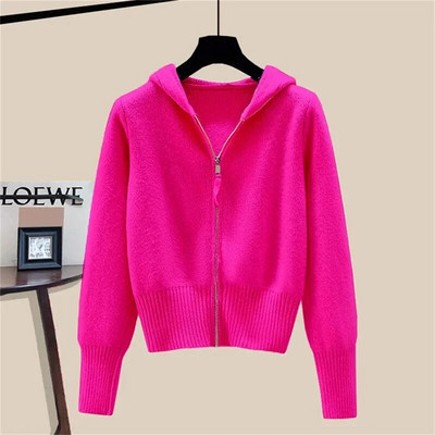 Pulover cu glugă jachetă femei toamnă iarnă cu mâneci lungi cu fermoar dublu cardigan moale cerat pulover cu design de pălărie Feeling Top pentru