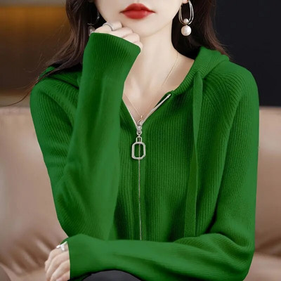 Pulover cu glugă jachetă femei toamnă iarnă cu mâneci lungi cu fermoar dublu cardigan moale cerat pulover cu design de pălărie Feeling Top pentru