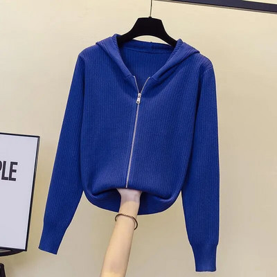 Pulover cu glugă jachetă femei toamnă iarnă cu mâneci lungi cu fermoar dublu cardigan moale cerat pulover cu design de pălărie Feeling Top pentru