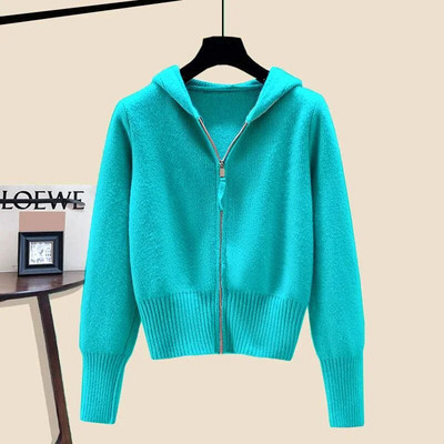 Pulover cu glugă jachetă femei toamnă iarnă cu mâneci lungi cu fermoar dublu cardigan moale cerat pulover cu design de pălărie Feeling Top pentru