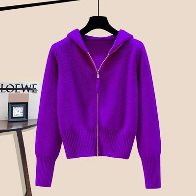 Pulover cu glugă jachetă femei toamnă iarnă cu mâneci lungi cu fermoar dublu cardigan moale cerat pulover cu design de pălărie Feeling Top pentru