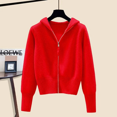 Pulover cu glugă jachetă femei toamnă iarnă cu mâneci lungi cu fermoar dublu cardigan moale cerat pulover cu design de pălărie Feeling Top pentru