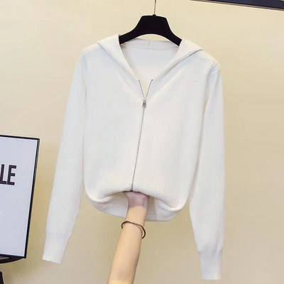 Pulover cu glugă jachetă femei toamnă iarnă cu mâneci lungi cu fermoar dublu cardigan moale cerat pulover cu design de pălărie Feeling Top pentru