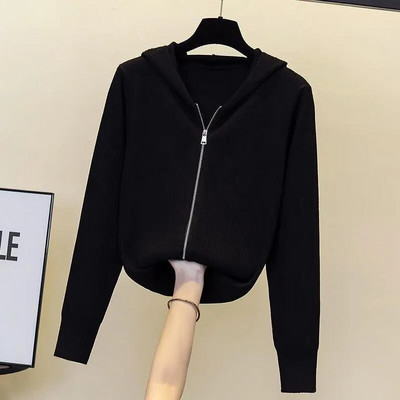 Pulover cu glugă jachetă femei toamnă iarnă cu mâneci lungi cu fermoar dublu cardigan moale cerat pulover cu design de pălărie Feeling Top pentru