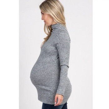 Φθινοπωρινά χειμωνιάτικα ρούχα εγκυμοσύνης Μακρυμάνικα μπλουζάκια εγκυμοσύνης ριγέ μπλουζάκια για έγκυες γυναίκες για γυναικεία ρούχα με ψηλό γιακά