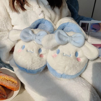 Sanrio Cinnamoroll Home Fuzzy Slipper Y2k Batai Moteriški žieminiai Contton Šilti pliušiniai neslystantys rankena Fluffy Kawaii siuvinėti batai