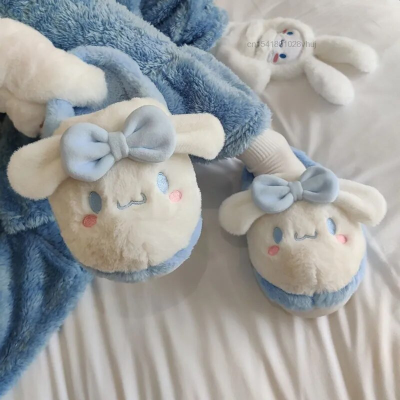 Sanrio Cinnamoroll Home Fuzzy Slipper Y2k Batai Moteriški žieminiai Contton Šilti pliušiniai neslystantys rankena Fluffy Kawaii siuvinėti batai