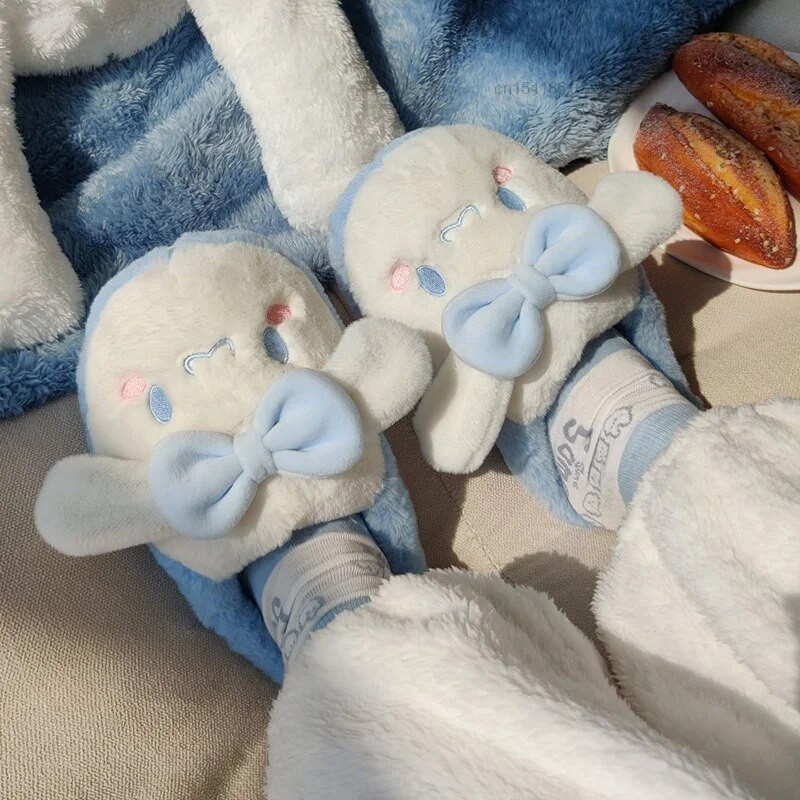 Sanrio Cinnamoroll Home Fuzzy Slipper Y2k Batai Moteriški žieminiai Contton Šilti pliušiniai neslystantys rankena Fluffy Kawaii siuvinėti batai