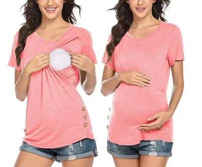 Kismama felsők Női kényelmes, rövid ujjú szoptatós tunika felső szoptatáshoz póló Terhes Terhesség Női Ruházat Anya póló