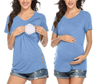 Kismama felsők Női kényelmes, rövid ujjú szoptatós tunika felső szoptatáshoz póló Terhes Terhesség Női Ruházat Anya póló