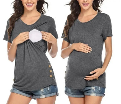 Kismama felsők Női kényelmes, rövid ujjú szoptatós tunika felső szoptatáshoz póló Terhes Terhesség Női Ruházat Anya póló