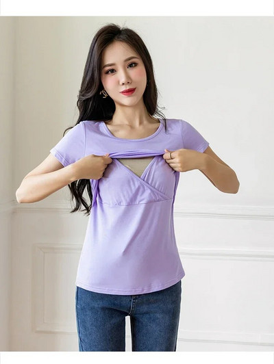 Kismama felsők Női kényelmes, rövid ujjú szoptatós tunika felső szoptatáshoz póló Terhes Terhesség Női Ruházat Anya póló