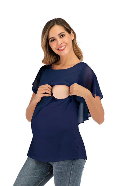 Kismama felsők Női kényelmes, rövid ujjú szoptatós tunika felső szoptatáshoz póló Terhes Terhesség Női Ruházat Anya póló