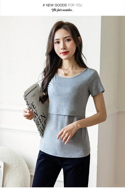 Kismama felsők Női kényelmes, rövid ujjú szoptatós tunika felső szoptatáshoz póló Terhes Terhesség Női Ruházat Anya póló