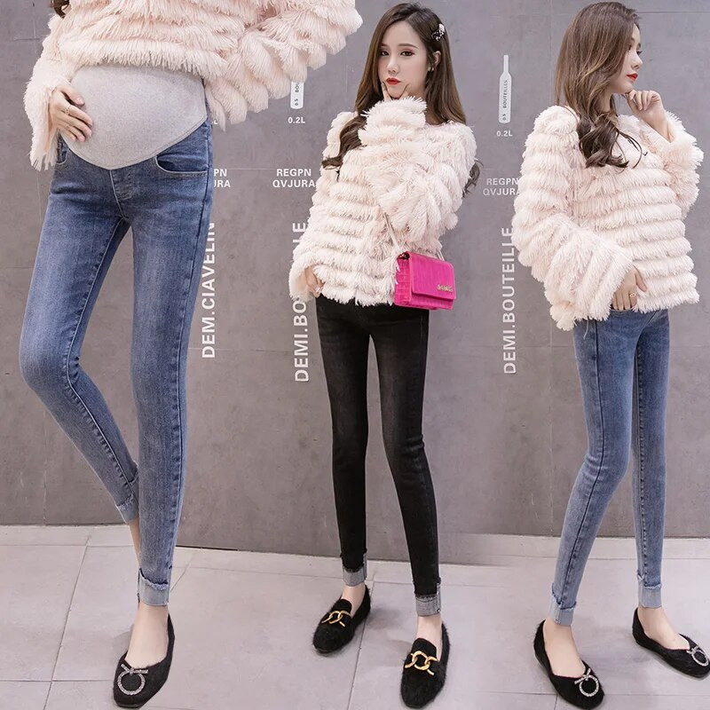 2023 m. pavasario ruduo nėščioms moterims džinsai, ištempti, ploni klubai, mados biuro moteriškos elegantiškos pieštukų kelnės Nėščiųjų pilvo kelnės