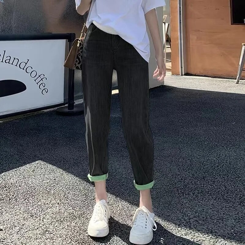 Aukštu juosmeniu nėščiosioms džinsai Pavasario mados nėščiosioms pilvo kelnės Didelio dydžio laisvalaikio nėščioms moterims džinsinės kelnės laisvi drabužiai