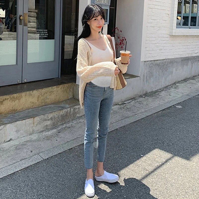 2023 m. pavasaris nėščioms moterims pieštukinės kelnės Tamprios džinsinės kelnės Liekni klubai Nėščiųjų pilvo džinsai Nėštumo drabužiai Elegantiški