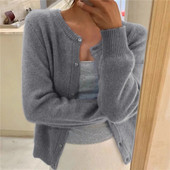 Culoare uni Tricotat pentru femei Cardigan coreean cu un singur piept Pulover cu mânecă lungă Femei Gât rotund Cardiganuri toate se potrivesc Îmbrăcăminte exterioară