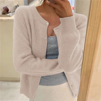 Culoare uni Tricotat pentru femei Cardigan coreean cu un singur piept Pulover cu mânecă lungă Femei Gât rotund Cardiganuri toate se potrivesc Îmbrăcăminte exterioară