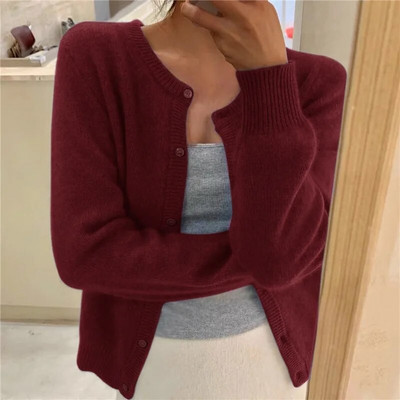 Culoare uni Tricotat pentru femei Cardigan coreean cu un singur piept Pulover cu mânecă lungă Femei Gât rotund Cardiganuri toate se potrivesc Îmbrăcăminte exterioară