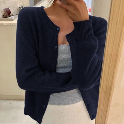 Culoare uni Tricotat pentru femei Cardigan coreean cu un singur piept Pulover cu mânecă lungă Femei Gât rotund Cardiganuri toate se potrivesc Îmbrăcăminte exterioară