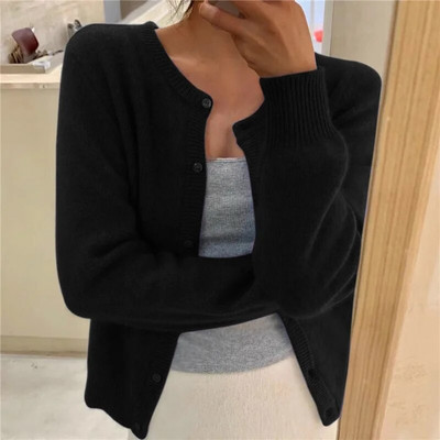 Culoare uni Tricotat pentru femei Cardigan coreean cu un singur piept Pulover cu mânecă lungă Femei Gât rotund Cardiganuri toate se potrivesc Îmbrăcăminte exterioară