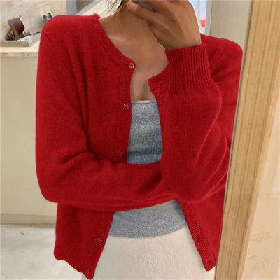 Culoare uni Tricotat pentru femei Cardigan coreean cu un singur piept Pulover cu mânecă lungă Femei Gât rotund Cardiganuri toate se potrivesc Îmbrăcăminte exterioară