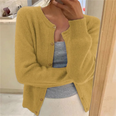Culoare uni Tricotat pentru femei Cardigan coreean cu un singur piept Pulover cu mânecă lungă Femei Gât rotund Cardiganuri toate se potrivesc Îmbrăcăminte exterioară