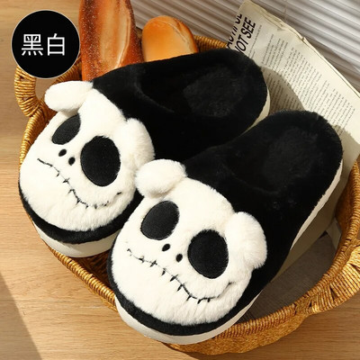 Rudens ir žiemos moteriškos medvilninės šlepetės, 2023 m. Nauji namų grindų medvilniniai batai, šilti ir neslystantys kaukolės galvutės vyriškos medvilninės šlepetės