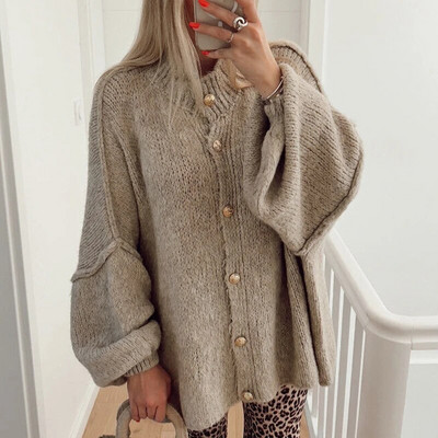 Cardigan patchwork pentru femei Pulover cu un singur piept decolteu O maneca lunga Top lejer Primavara 2024 pentru femeie tricotaje solide