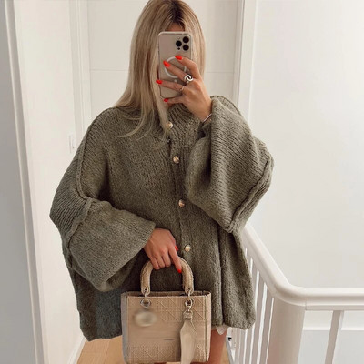 Cardigan patchwork pentru femei Pulover cu un singur piept decolteu O maneca lunga Top lejer Primavara 2024 pentru femeie tricotaje solide