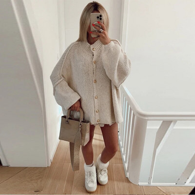 Cardigan patchwork pentru femei Pulover cu un singur piept decolteu O maneca lunga Top lejer Primavara 2024 pentru femeie tricotaje solide