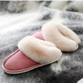 Ζεστές γούνινες παντόφλες για το σπίτι Γυναικείες 2023 Winter Luxury Faux Suede βελούδινα βαμβακερά παπούτσια για εσωτερικούς χώρους κρεβατοκάμαρας Επίπεδες γόβες αφράτες παντόφλες