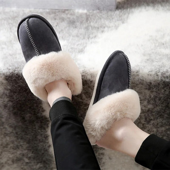 Ζεστές γούνινες παντόφλες για το σπίτι Γυναικείες 2023 Winter Luxury Faux Suede βελούδινα βαμβακερά παπούτσια για εσωτερικούς χώρους κρεβατοκάμαρας Επίπεδες γόβες αφράτες παντόφλες
