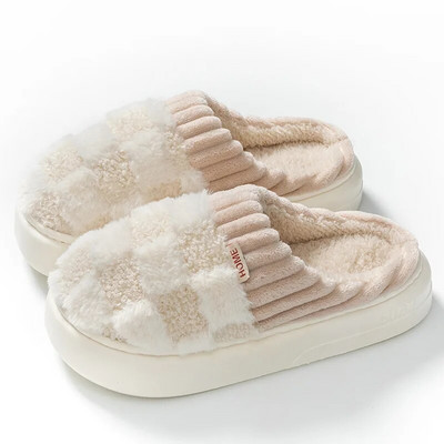 Žiemos namas kailinės šlepetės Šilti medvilniniai batai storu padu patogūs miegamojo patalpose moterys, vyrai, moterys, mėgėjai kailiniai šlepetės