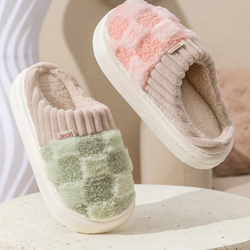 Žiemos namas kailinės šlepetės Šilti medvilniniai batai storu padu patogūs miegamojo patalpose moterys, vyrai, moterys, mėgėjai kailiniai šlepetės