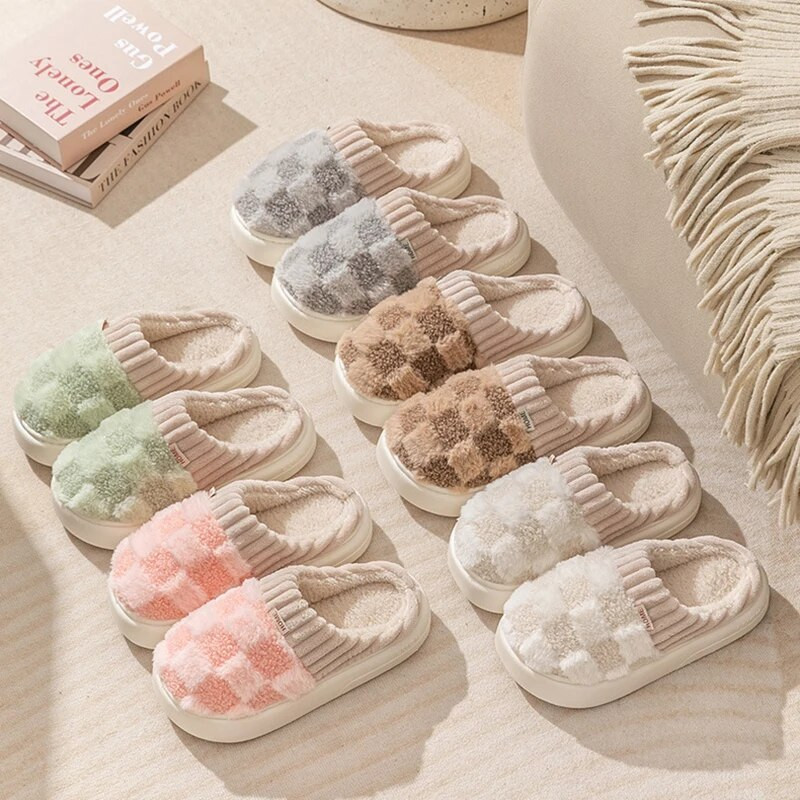 Žiemos namas kailinės šlepetės Šilti medvilniniai batai storu padu patogūs miegamojo patalpose moterys, vyrai, moterys, mėgėjai kailiniai šlepetės