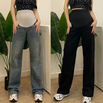 2023 Пролетни дънки за бременни Широки крачоли Дънкови панталони за бременни жени с висока талия Плюс размер Бременни памучни панталони на корема Ботуши