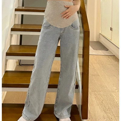 2023. gada pavasaris grūtnieču džinsi platas kājas ar augstu vidukli grūtniecēm džinsa bikses liela izmēra kokvilnas vēderbikses zābaki