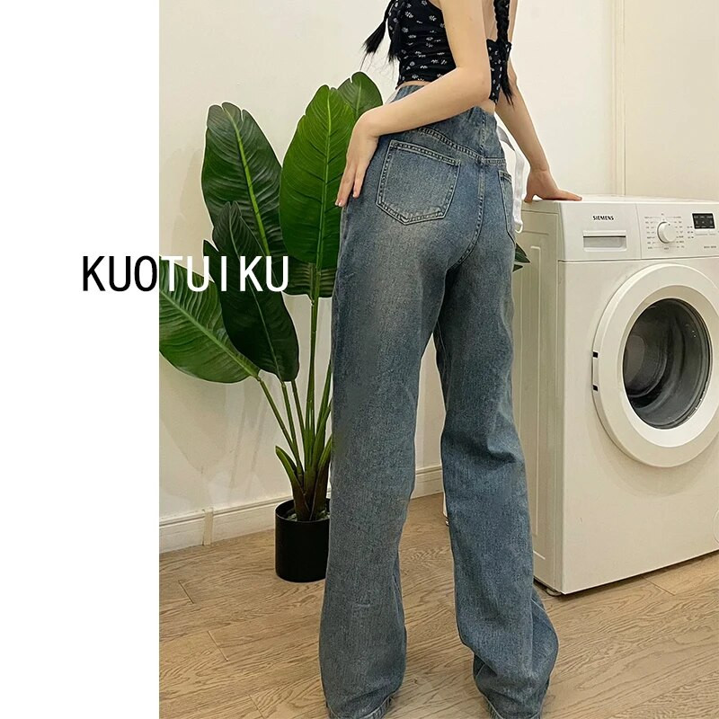 2023 m. pavasario motinystės džinsai plačios kojos aukštu juosmeniu nėščiai moteriai džinsinės kelnės plius dydžio nėštumui medvilninės pilvo kelnės aulinio kirpimo