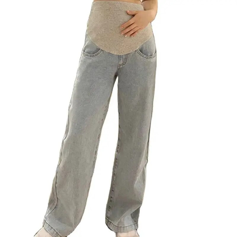 2023 m. pavasario motinystės džinsai plačios kojos aukštu juosmeniu nėščiai moteriai džinsinės kelnės plius dydžio nėštumui medvilninės pilvo kelnės aulinio kirpimo