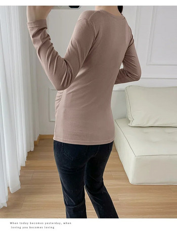 Φθινοπωρινό μπλουζάκι μητρότητας 2023 Stretched Pregnant Woman Basic πουκάμισα μονόχρωμο μονόχρωμο λεπτό μπλουζάκι εγκυμοσύνης πλεκτό μπλουζάκι