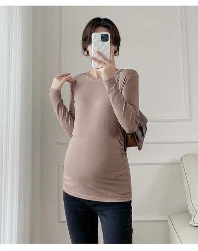 Tricou modal de toamnă pentru maternitate 2023, întins, pentru femei însărcinată, cămăși de bază, culoare uni, decolteu, subțire, pentru sarcină, tricouri de tricotat