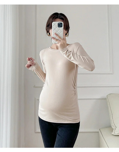 Tricou modal de toamnă pentru maternitate 2023, întins, pentru femei însărcinată, cămăși de bază, culoare uni, decolteu, subțire, pentru sarcină, tricouri de tricotat